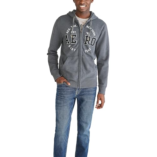 Aero Logo Full Zip Hoodie- Circle, Charcoal Heather Grey, L